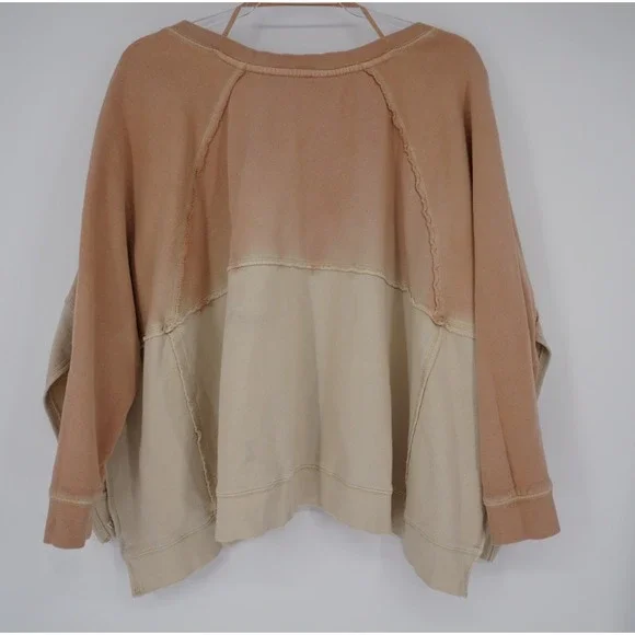 Free People Ombre Dip Dye V-Neck Sweatshirt Peach Cream XS Cotton Pullover - Picture 11 of 12